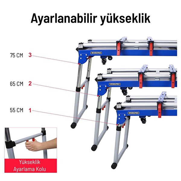 Workpro WP289020 150 KG 4’ü 1 Arada Tekerlekli Çok Amaçlı Profesyonel Çalışma Tezgâhı