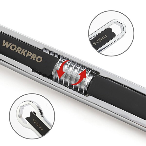 Workpro WP272016 5/27 MM CR-V Üniversal Ayarlanabilir Çift Başlı Anahtar
