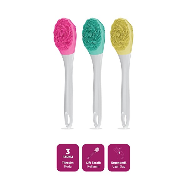 House Pratik HP87 Şarjlı Silikon Duş Fırçası 3 Mod Titreşimli Vücut Temizleme Fırçası Pembe