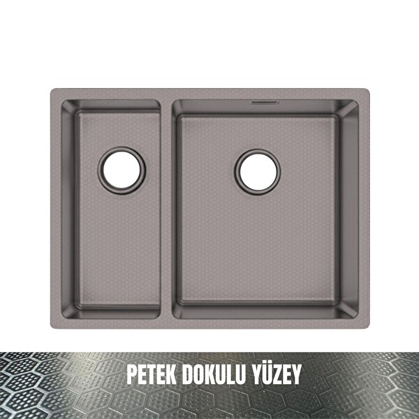 GL General Redux 58x44 Antrasit Petek Dokulu Sol 1.5 Gözlü Paslanmaz Çelik Mutfak Eviyesi