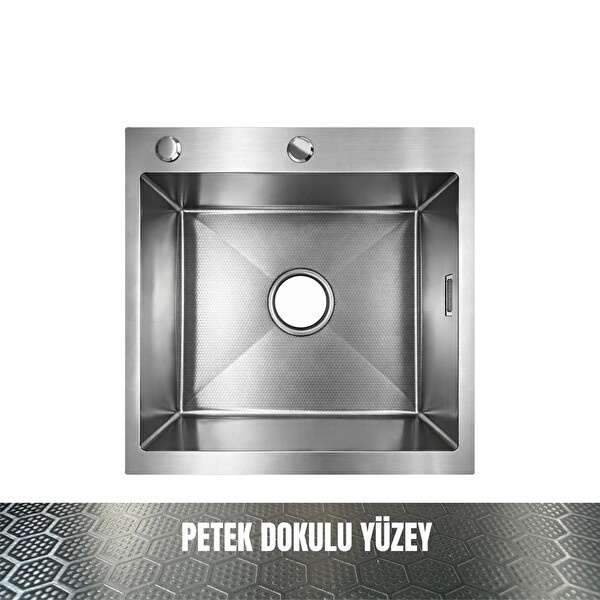 GL General Sagax 50x55 Inox Petek Dokulu Çift Delikli Mutfak Eviyesi 304 Paslanmaz Çelik 1 MM