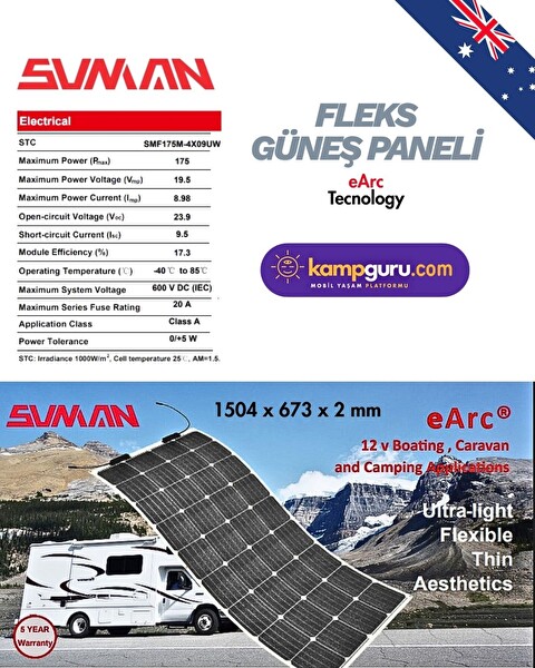 Sunman 175 Wp Flex Solar Panel - Esnek Güneş Enerji Paneli