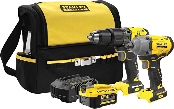 Stanley SFMCK217M1S-QW 18V Şarjlı Kömürsüz Darbeli Matkap - 1x4 Ah Akülü ve Şarjlı Vidalama
