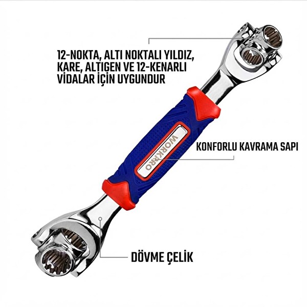 Workpro WP272018 8 in 1 Mafsallı Çok Fonksiyonlu Profesyonel Lokma Anahtarı