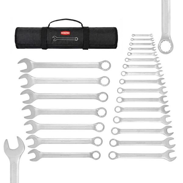 Workpro WP202504 6-32 MM CR-V Profesyonel Kombine Anahtar Takımı Ve Bez Taşıma Kılıfı - 23 Parça