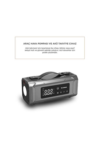 Torima APS04 Akü Takviyeli Dijital Ekranlı Işıklı Taşınabilir Oto Kompresörü