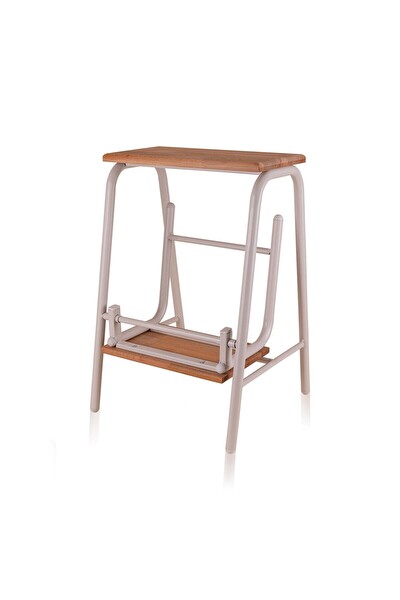 The Mia Ahşap Metal 2 Basamaklı Pratik Tabure Merdiven Gri