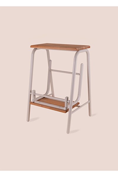 The Mia Ahşap Metal 2 Basamaklı Pratik Tabure Merdiven Gri