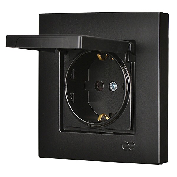 Günsan Eqona Metalik Siyah Kapaklı Topraklı Priz