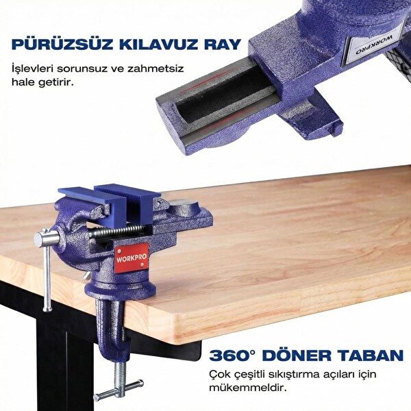 Workpro WP233010 65 MM 360 Döner Tabanlı Örslü Profesyonel Mini Tezgâh Mengene