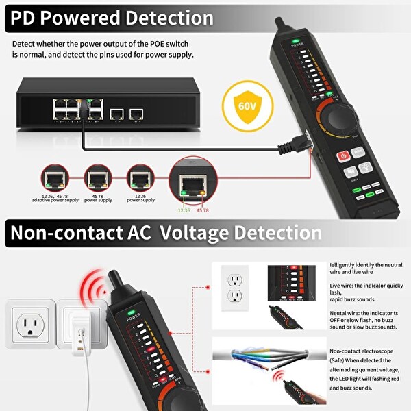 Electroon AS326 RJ45 Poe Uyumlu - Multimetre Çok Fonksiyonlu Fiber Kablo Test Cihazı