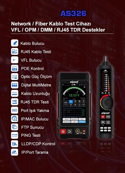 Electroon AS326 RJ45 Poe Uyumlu - Multimetre Çok Fonksiyonlu Fiber Kablo Test Cihazı