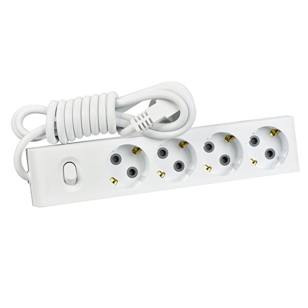 Günsan Dörtlü Çocuk Korumalı Topraklı Anahtarlı Grup Priz 3 Metre