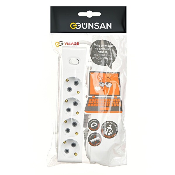 Günsan Dörtlü Çocuk Korumalı Topraklı Anahtarlı Grup Priz 3 Metre