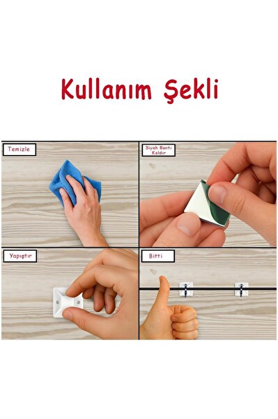 Şahnet Vida Delikli Kablo Düzenleme Canble Mount 20x20MM Yapışkan Kroşe - 10 Adet