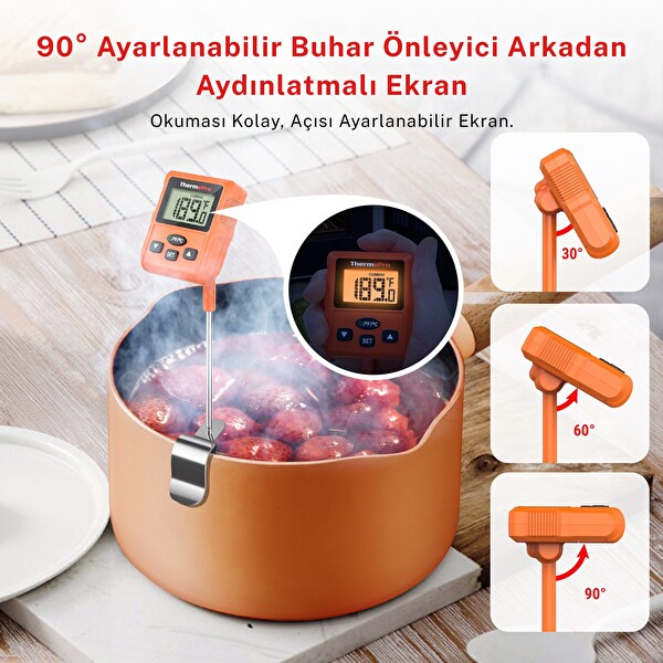 ThermoPro TP511 Uzun Problu Programlanabilir Alarmlı Geniş Ekranlı Pişirme Termometresi