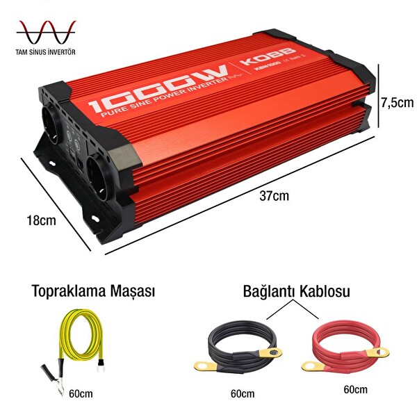Kobb KBN1000 12V/220V 1000 Watt Tam Sinüs Dönüştürücü İnvertör