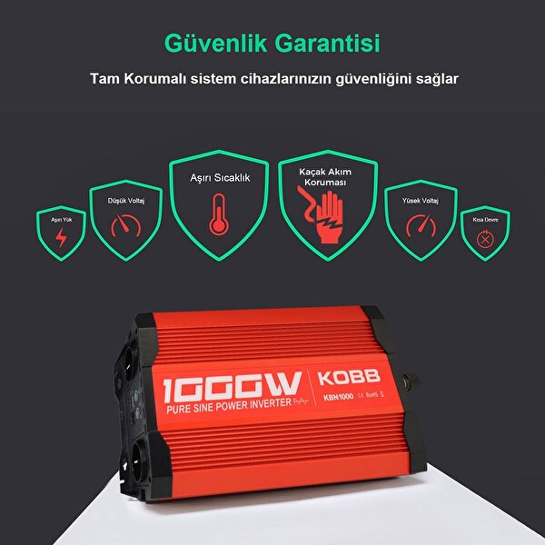 Kobb KBN1000 12V/220V 1000 Watt Tam Sinüs Dönüştürücü İnvertör