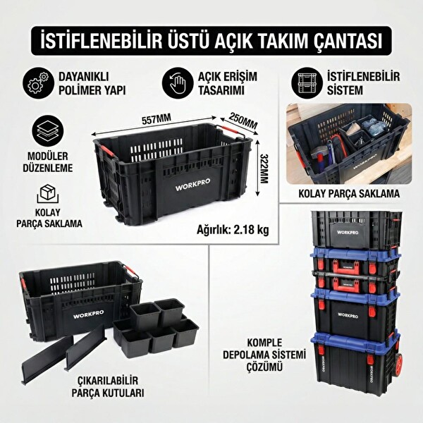 Workpro WP283028 46 L 55.7x32.2x25 CM Üstü Açık Profesyonel Takım Çantası