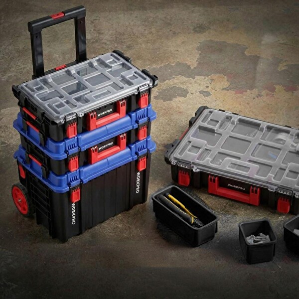 Workpro WP283029 24 L 12 Gözlü Şeffaf Kapaklı İstiflenebilir 56x35x12.5 CM Profesyonel Organizer Takım Çantası