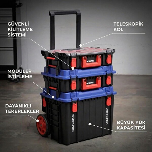 Workpro WP283032 54 Lt 56x44.2x50 CM Tekerlekli Kilitli Profesyonel Takım Çantası