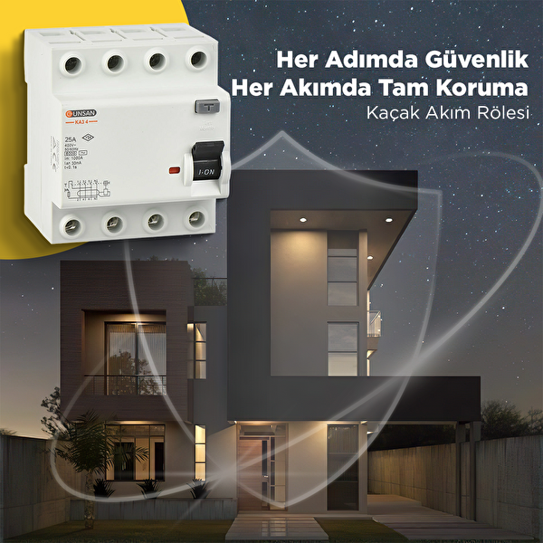 Günsan Valta Kaçak Akım Rölesi AC Tip 6kA 30mA 25A 3 Kutup + Nötr