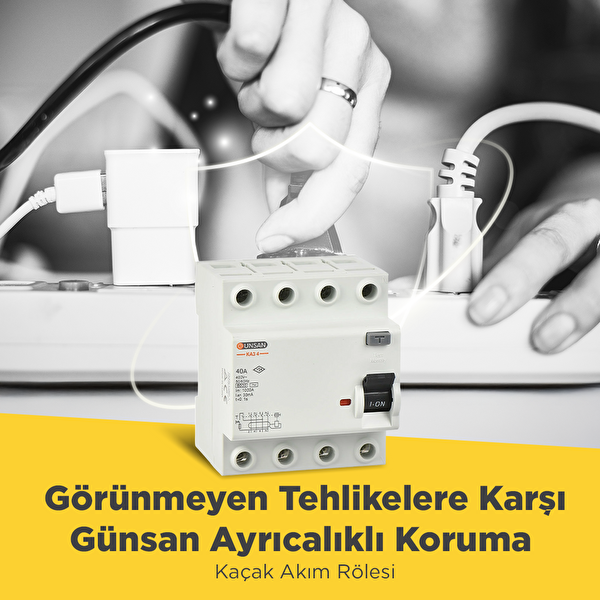 Günsan Valta Kaçak Akım Rölesi AC Tip 6kA 30mA 40A 3 Kutup + Nötr