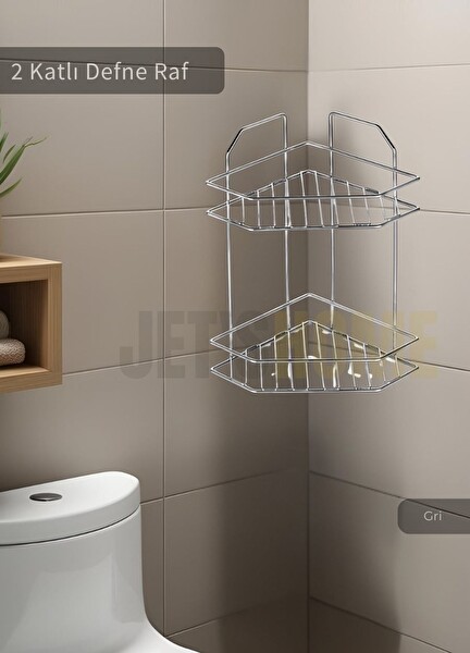 Jet's Home Banyo Rafı Mutfak Rafı Paslanmaz Baharatlık 2 Katlı Köşelik Şampuanlık Krom