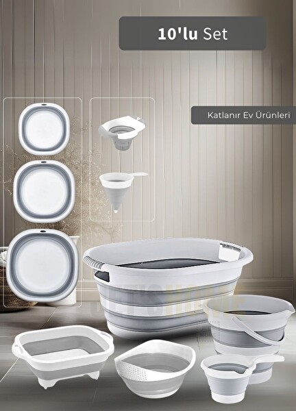 Jet's Home 10'lu Set Katlanır Sele- Badya- Kova- Maşrapa- Pirinç Süzgeci- Kesim Panosu-Huniler BPA Free