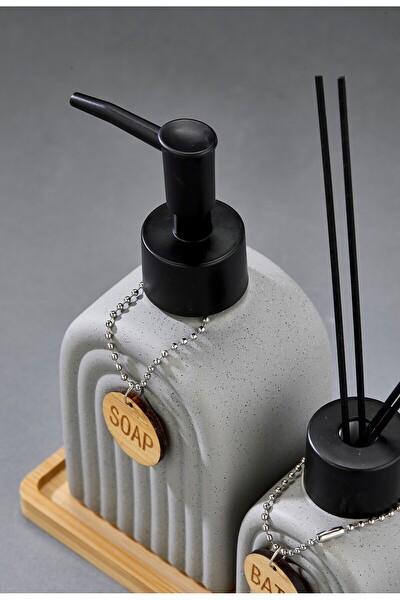 Cooker 2'li 320 ML Seramik Bambu Standlı Banyo Seti CKR3885