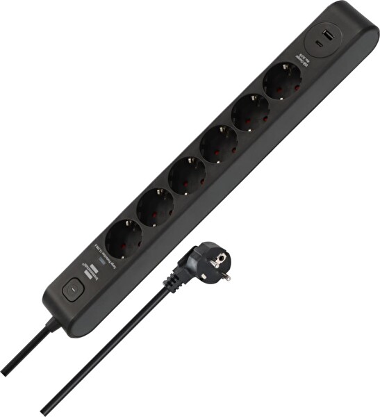 Brennenstuhl 6 Soketli 13.500A 20W Type-C PD & 20W USB-A Hızlı Şarj 2 M Akım Korumalı Priz