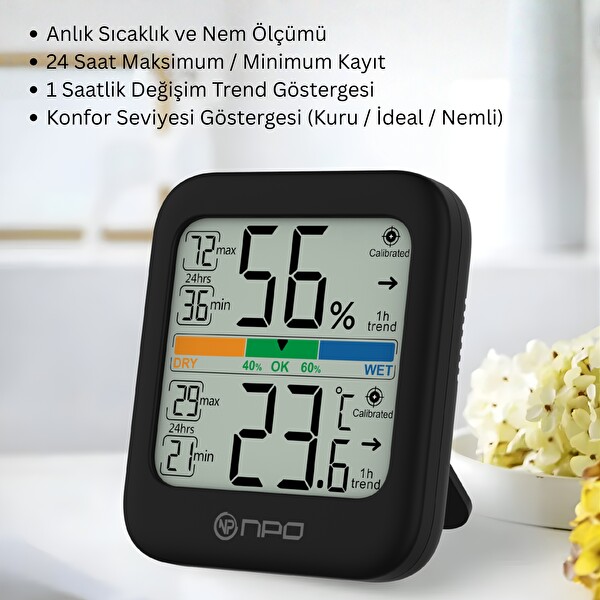 NPO NPT33AS Geniş Ekranlı Konfor Göstergeli ve Nem Ölçer Ve Dijital İç Mekan Termometresi