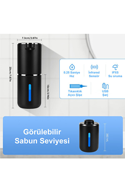 Greentech GT-SD03S Sensörlü USB Şarjlı Köpük Sabunluk Siyah