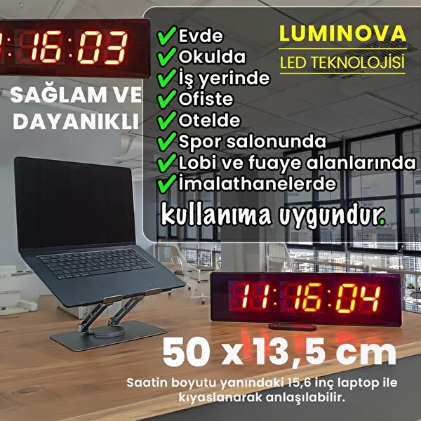 Upway 50X13.5 Kumandalı Kronometre Geri Sayım Luminova LED Teknolojisi Büyük Dijital Duvar Saati