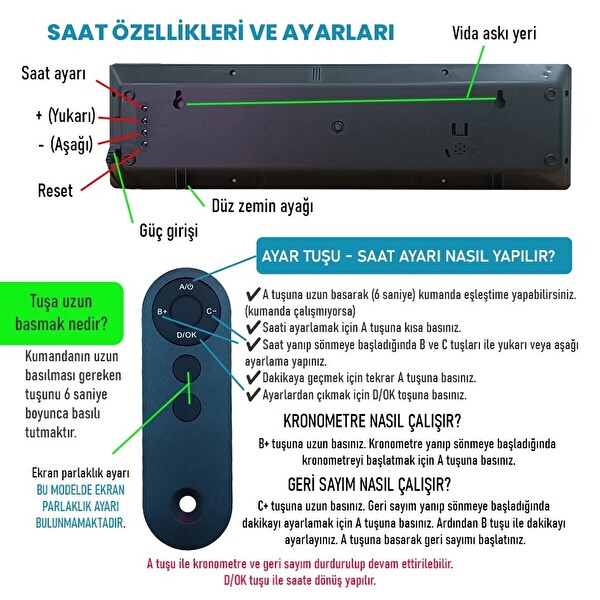 Upway 50X13.5 Kumandalı Kronometre Geri Sayım Luminova LED Teknolojisi Büyük Dijital Duvar Saati