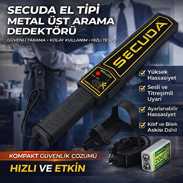 Alpsmart El Tipi Metal Dedektörü - Üst Arama Dedektörü - Şarj Adaptörü ve Pil Dahil