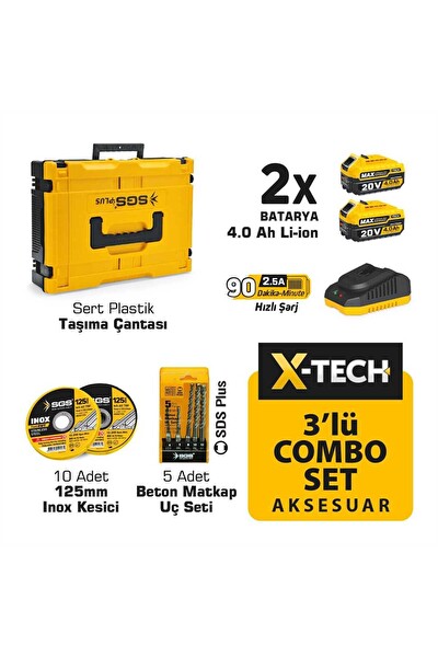 SGS SGS-5450 Kömürsüz Akülü Taşlama- Matkap - Kırıcı/Delici 3'lü Çantalı Kombo Set