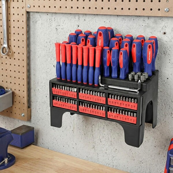 Workpro WP200560 100 Parça Duvar Askı Aparatlı Profesyonel CR-V Manyetik Tornavida ve Bits Uç Seti