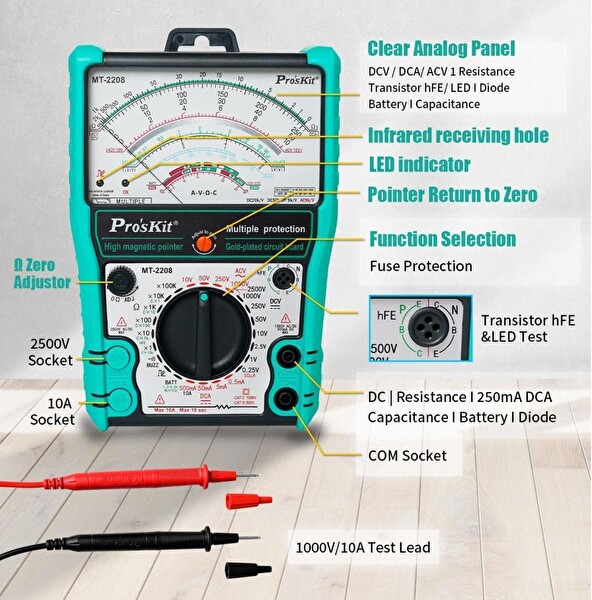 Proskit MT-2208 Korumalı Analog Multimetre Ölçü Aleti