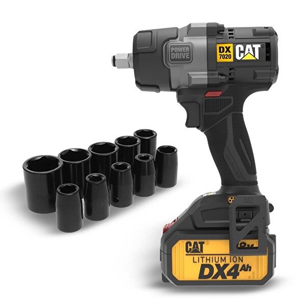 Cat DX7020.1 18Volt 4.0 Ah Çift Akülü Kömürsüz 700/880Nm Profesyonel Şarjlı Somun Sıkma - 10 Adet Lokma Ucu