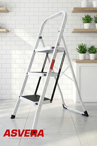 Asvera Space 3 Basamaklı Ev Tipi Metal Katlanır Geniş Kaymaz Mutfak ve Ev Merdiveni Slim