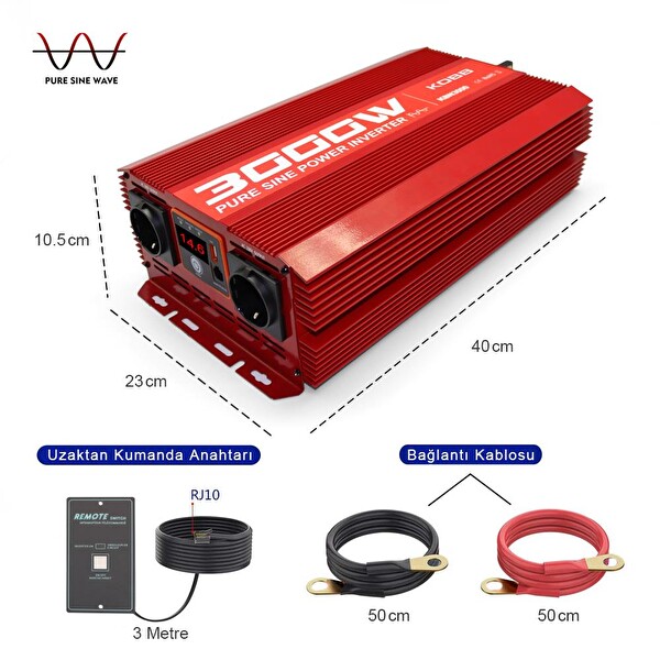 Kobb KBN3000 12V/220V 3000 Watt Tam Sinüs Dönüştürücü İnvertör