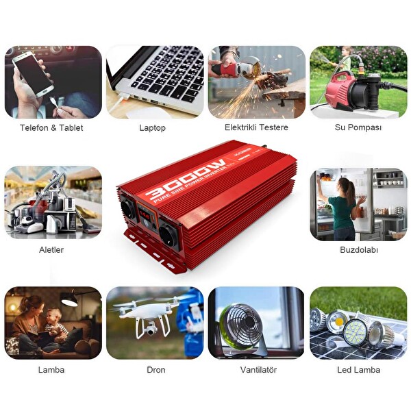 Kobb KBN3000 12V/220V 3000 Watt Tam Sinüs Dönüştürücü İnvertör