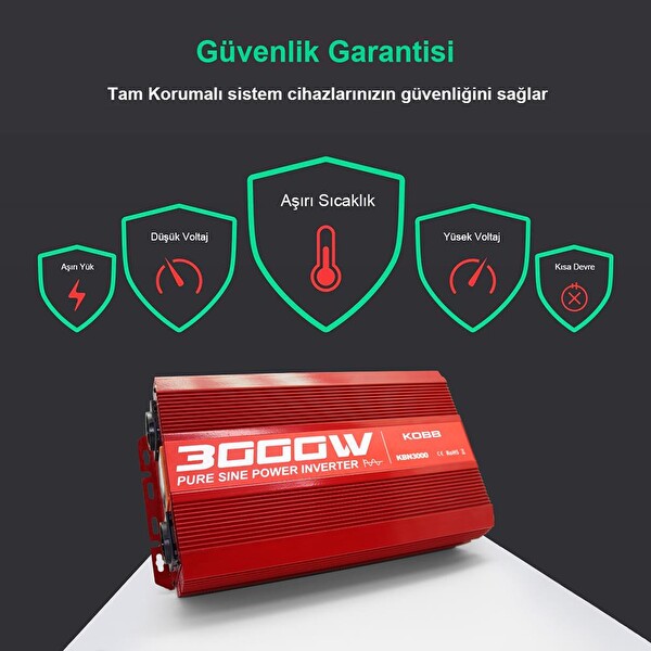 Kobb KBN3000 12V/220V 3000 Watt Tam Sinüs Dönüştürücü İnvertör