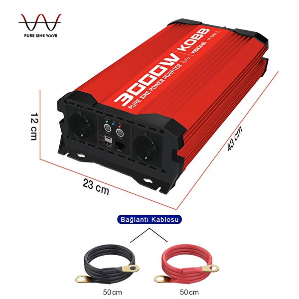 Kobb KBN3000 12V/220V 3000 Watt Tam Sinüs Dönüştürücü İnvertör