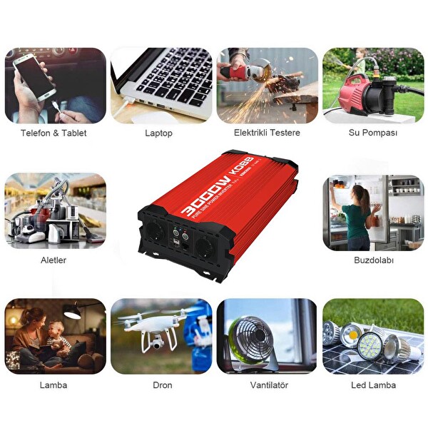 Kobb KBN3000 12V/220V 3000 Watt Tam Sinüs Dönüştürücü İnvertör
