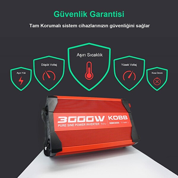 Kobb KBN3000 12V/220V 3000 Watt Tam Sinüs Dönüştürücü İnvertör