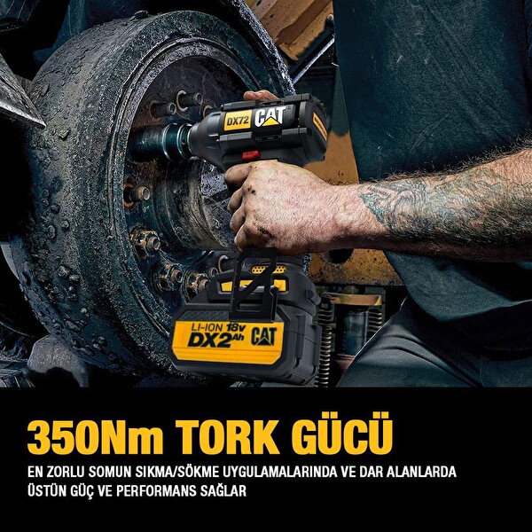 Cat DX72BC 18Volt 2.0Ah Li-ion Tek Akülü Şarjlı 350Nm Kömürsüz Profesyonel Somun Sıkma Makinesi