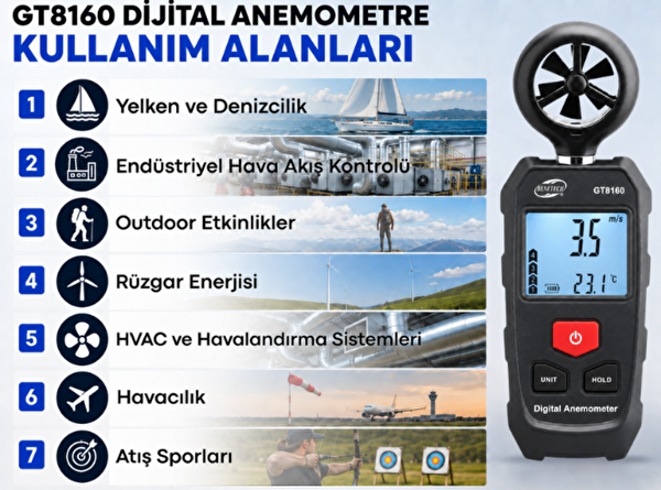 Benetech GT8160 Mini Anemometre Rüzgar Hızı Ölçer