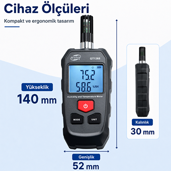 Benetech GT1368 Taşınabilir Sıcaklık ve Nem Ölçer